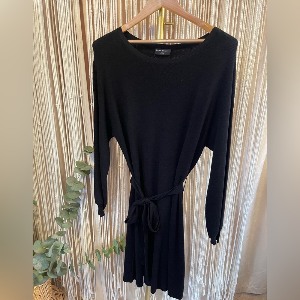 New With Tags Lane Bryant Black Knit Long Sleeve Dress with Belt size 18/20 - Picture 4 of 7